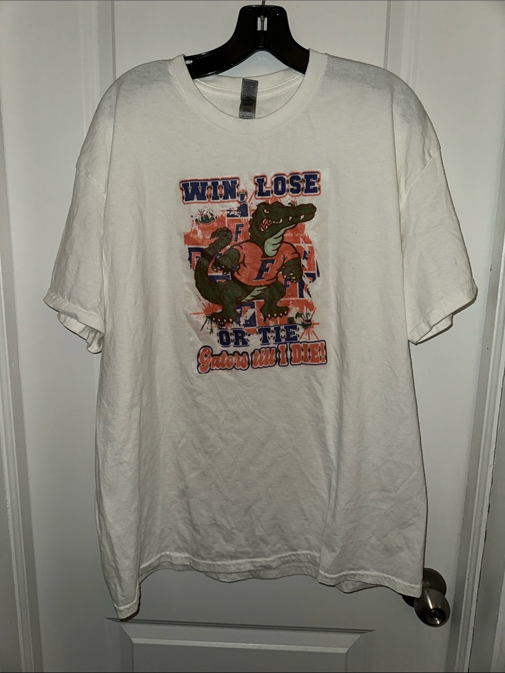 Gildan White Short Sleeve Tee with Green Alligator Graphic